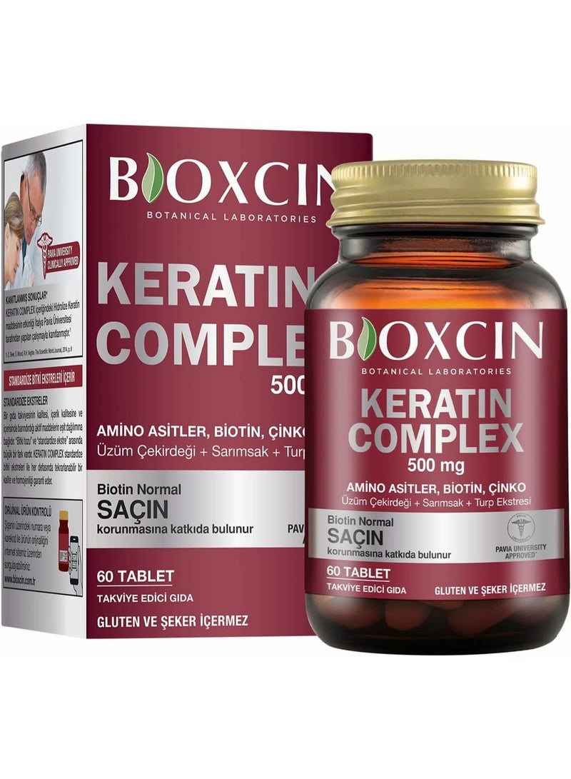 Bioxcin Forte Keratin Complex 500mg Hair Growth Supplement 60 Tablets Biotin Zinc - Image 2